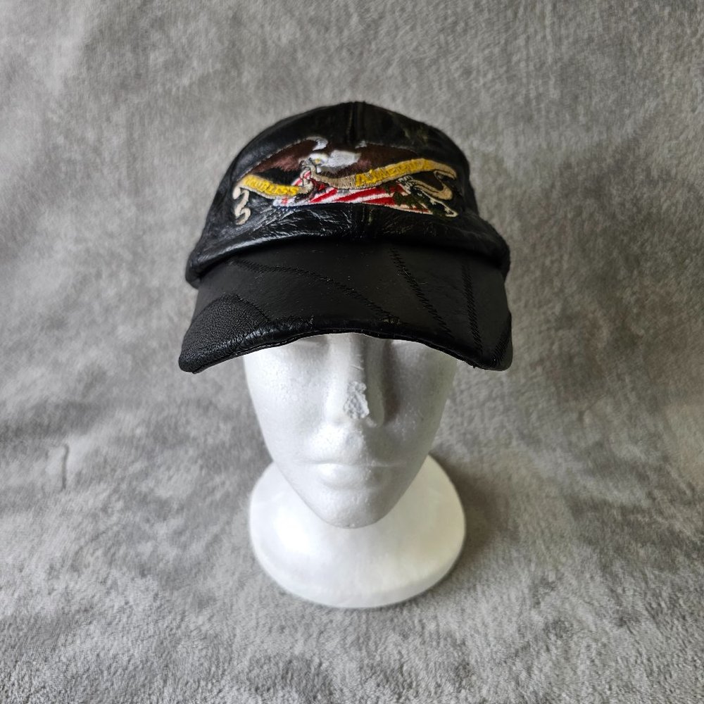 Leather Hat Patriotic Patchwork Embordered Black … - image 1